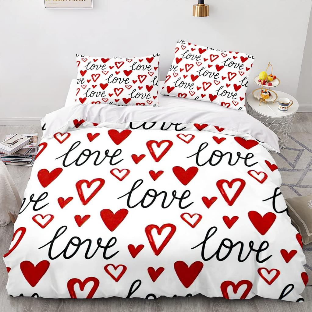 Colorful Love Heart Comforter Cover Queen Pink Black Bedding Set Romantic Duvet Cover Valentine's Day Quilt Cover with Zipper