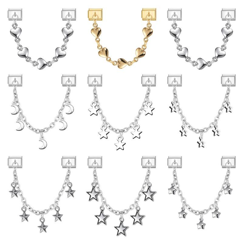 Simple Design Butterfly Star Heart Tassel Chain Pendant Italian Charm Links Fit 9MM Stainless Steel Bracelet DIY Making Jewelry