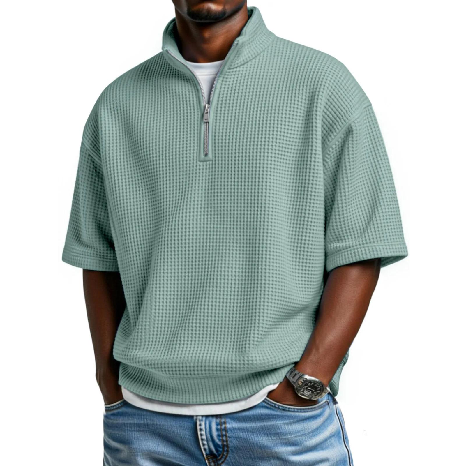 Men s Casual Quarter,Zip Short,Sleeve Top S