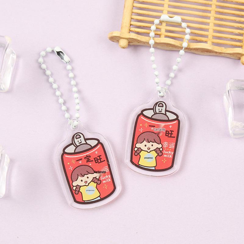 Korean Style Cartoon Drink Bottle Acrylic Keychain - Fun Pendant for Students