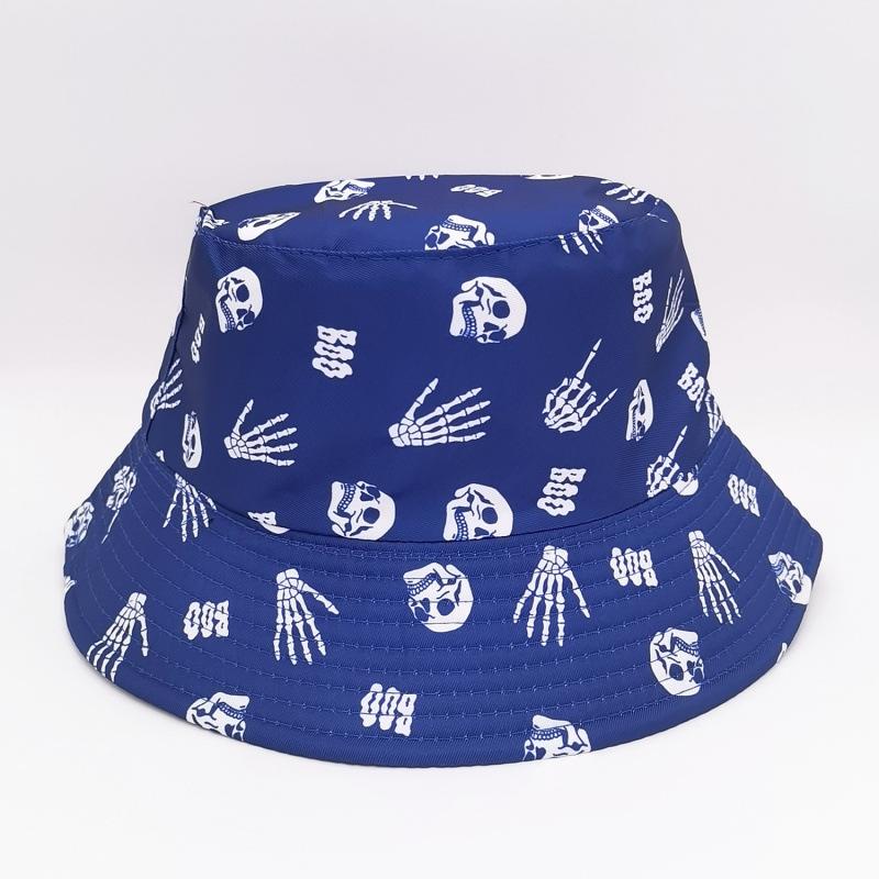 Skull trendy versatile sunshade sun hat summer double-sided pot hat printed bucket hat women