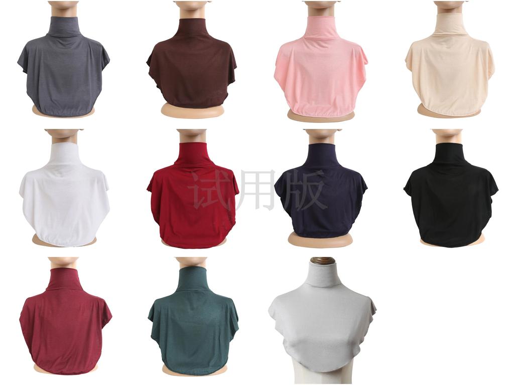 Womens Muslim Modal Fake False Collar Islamic Hijab Extensions Turtleneck High Neck Cover Warmer Bright Solid Color Half Top