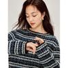 INMAN Women's Retro Color-Block Striped Long Sleeve Sweater