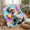 Bathing Cat Fantasy Scene Blanket Personalized Name Flannel Blanket Soft Cozy Plush Throw for Sofa Bed Lightweight Home Decor