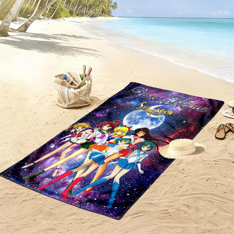 Name Custom Magic Sailor Girl Print Beach Towel, Large Soft Quick Dry Towel for Beach Camping Swimming