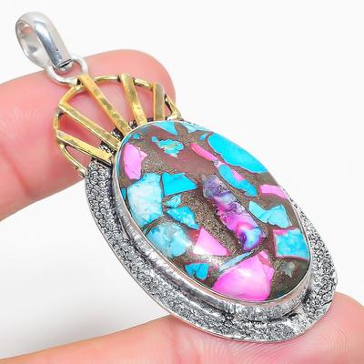 Naturlig taggig ostron ädelsten tvåfärgad 925 sterlingsilver hänge 2,64" g5B63