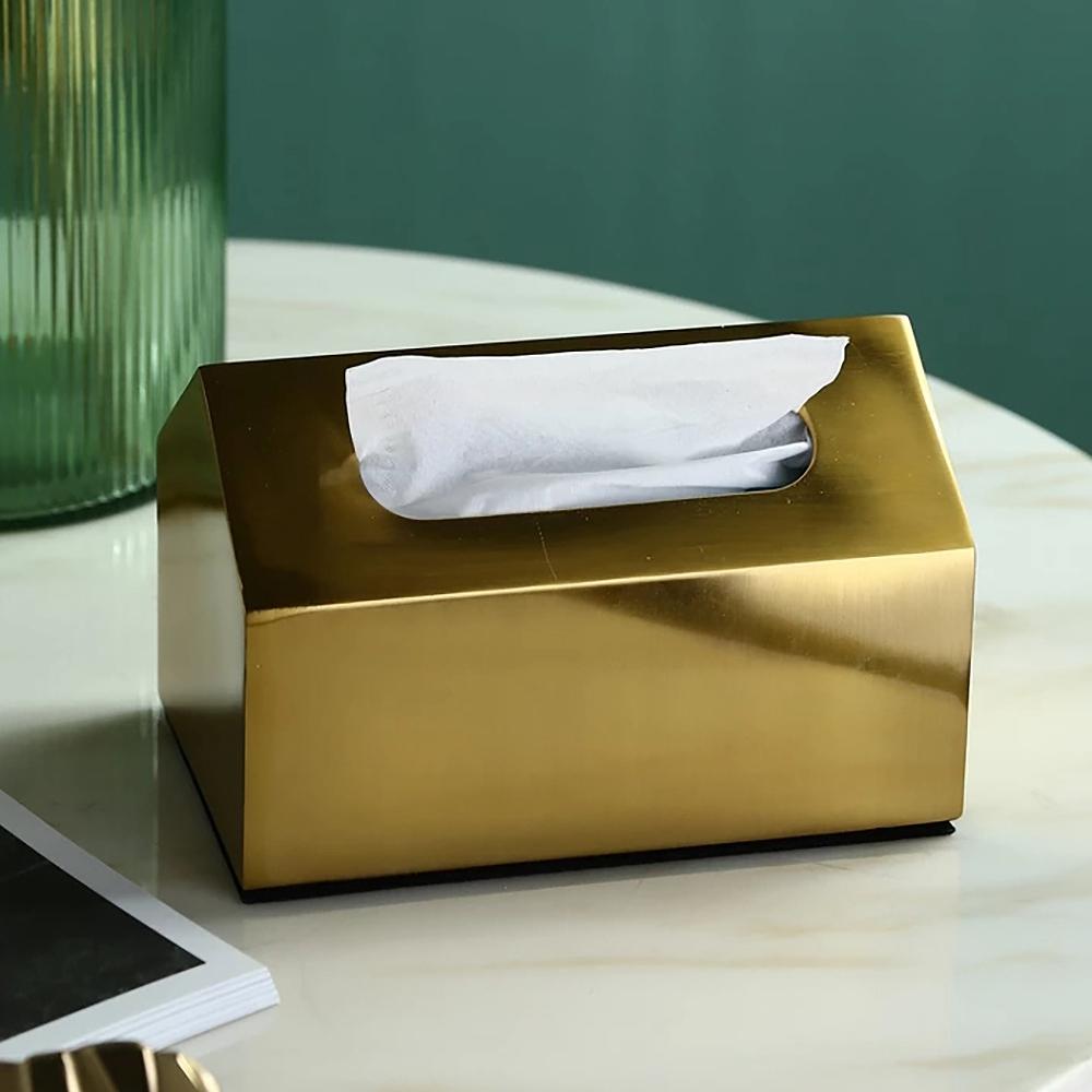 A20F-1Pc Metal Tissue Box Square Golden Rectangle House Geometry Desktop Storage Organization Living Room Modern Home Decor