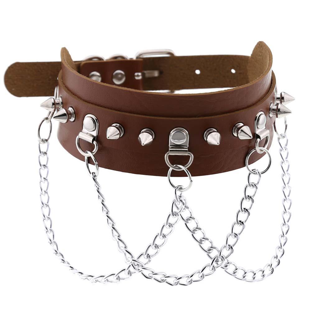 DIEZI Sexy Lignt Brown PU Leather Necklace Women Men New Harajuku Gothic Vintage Heart Chain Choker Statement Necklace Jewelry