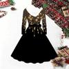 Dames Kerstprint Midi Jurk, Lange Mouwen V‑hals Bontrand A-lijn Feestjurk, Kerst Limited Edition