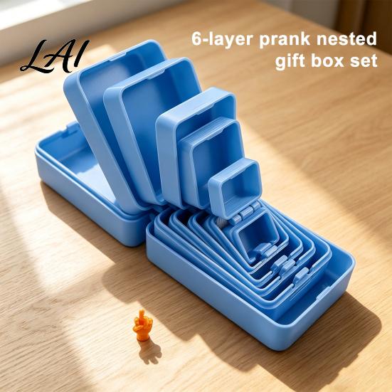 Interactive Magic Boxes for Kids 6‑Layer Nesting Prank Surprise Gift Box 3D Printed Reusable Gag Box Educational Nested Play with Mini Middle‑Finger