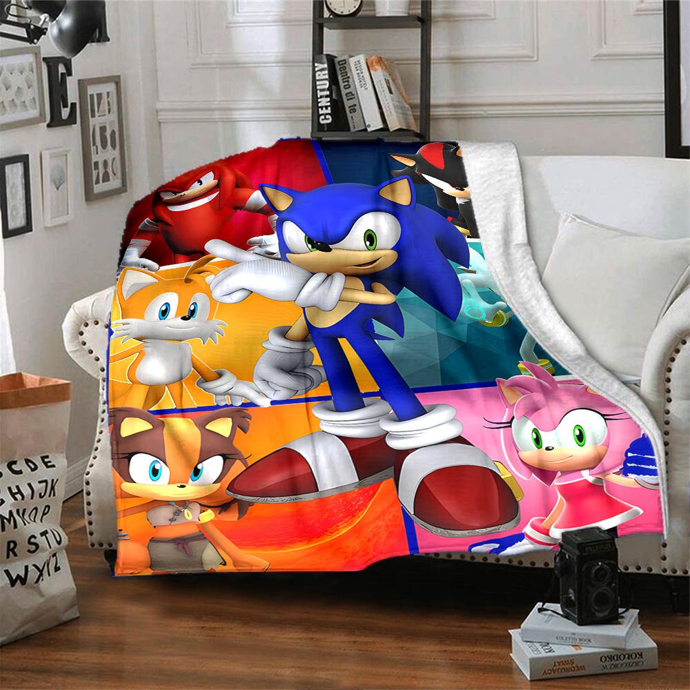 Sonic Hedgehog Characters Flannel Blanket Super Soft Warm Cozy Blanket For Sofa Bed Office Travel Allseason Home Decor Gift
