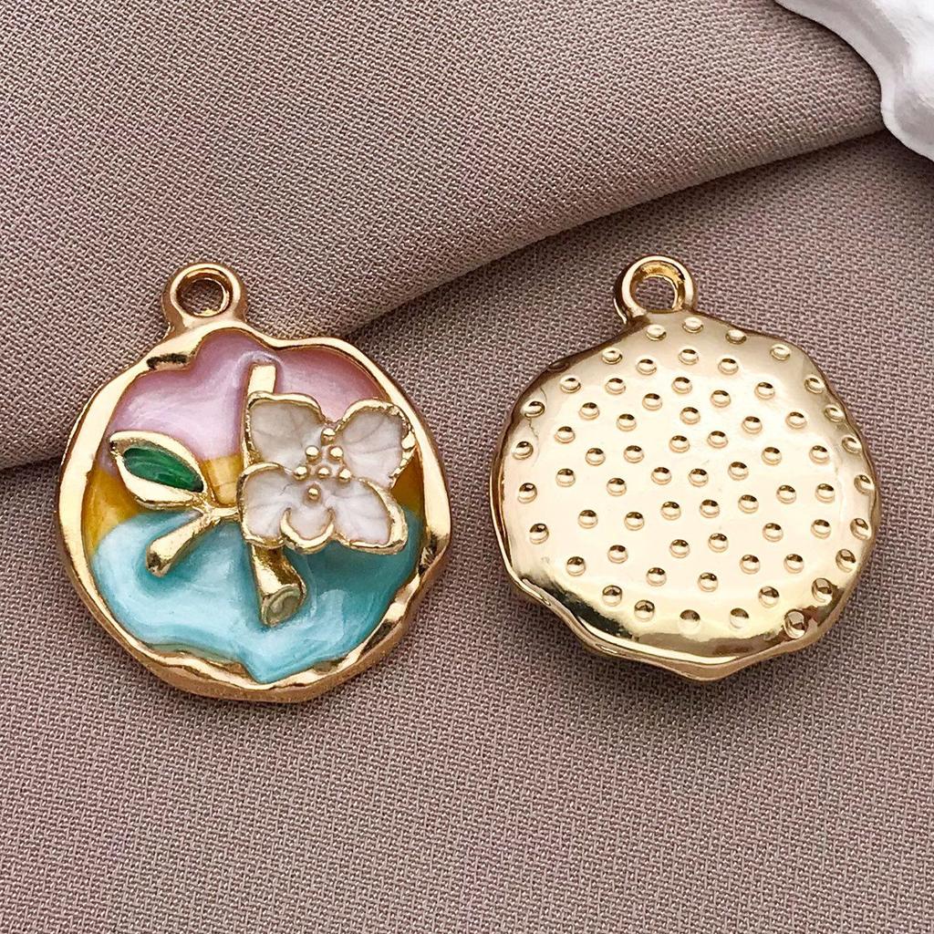 French Retro Luxury Enamel Earrings & Necklace Set: Monet's Garden Oil Painting Flower Design
