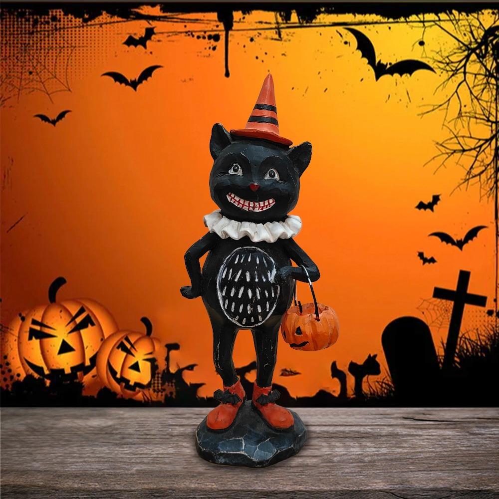 Halloween Pumpkin Puppet Decoration, Resin Carving Owl Black Cat Statue, Halloween Home Indoor and Outdoor Garden Decorations