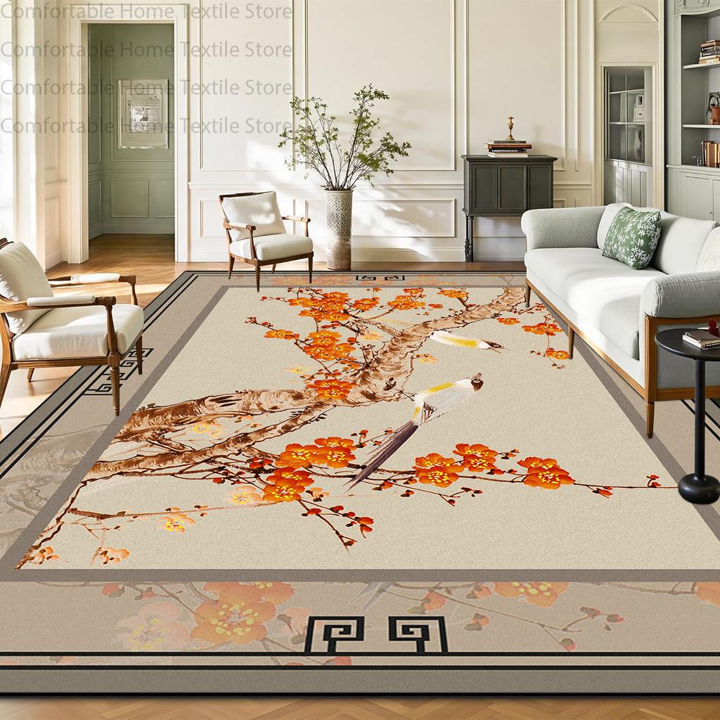 New Chinese Oriental Floral Living Room Carpet Washable Non-slip Large Size Coffee Tables Rug Soft Foldable Decoration Home Mat