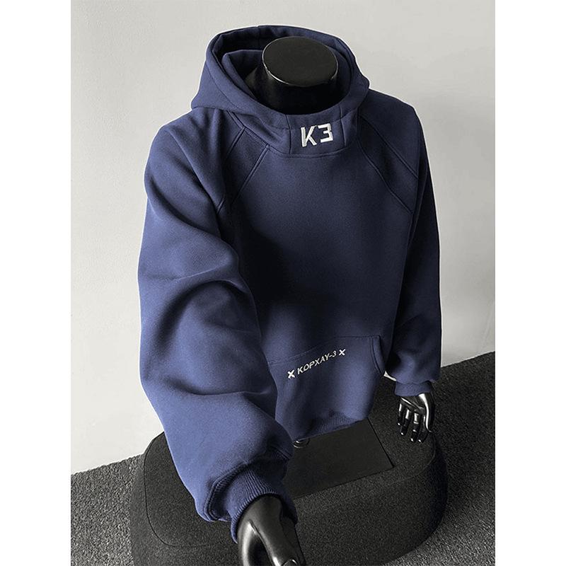 Men s High-Neck Hooded Sweatshirt - Early Autumn Loose Fit Trendy Pullover XL