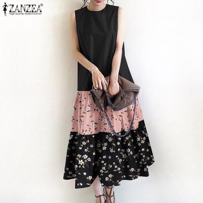 Summer Casual Round Neck Sleeveless Floral Print Dress