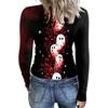 Women's Casual Long Sleeve Ribbed Top Crew Neck Halloween Ghost Print Slim Fit Stretchy Shirt for Everyday Wear