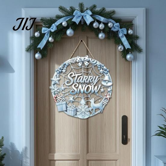 Poplar Wood Decor Christmas Door Sign, Double Sided Hanging Wooden Plaque for Front Door, Rustic Holiday Wall Decoration Indoor Outdoor Seasonal Party
