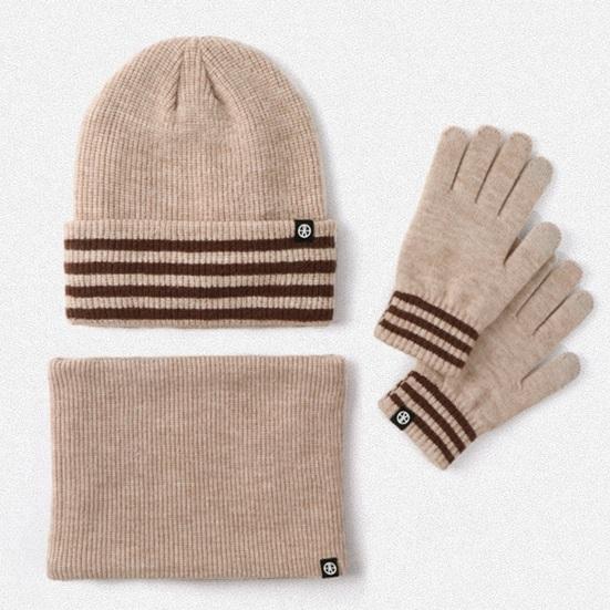 3Pcs/Set Winter Hat Scarf Gloves Set Striped Print Thickened Velvet