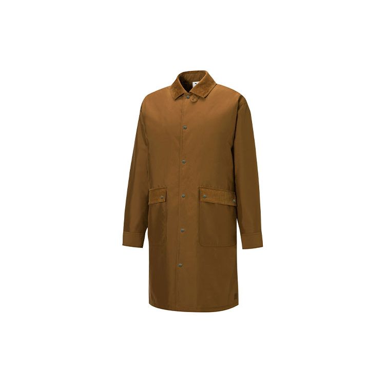 Puma Unisex Brown Button-Front Trench Coat With Corduroy Trim And Casual Fit 532306-43 XXS