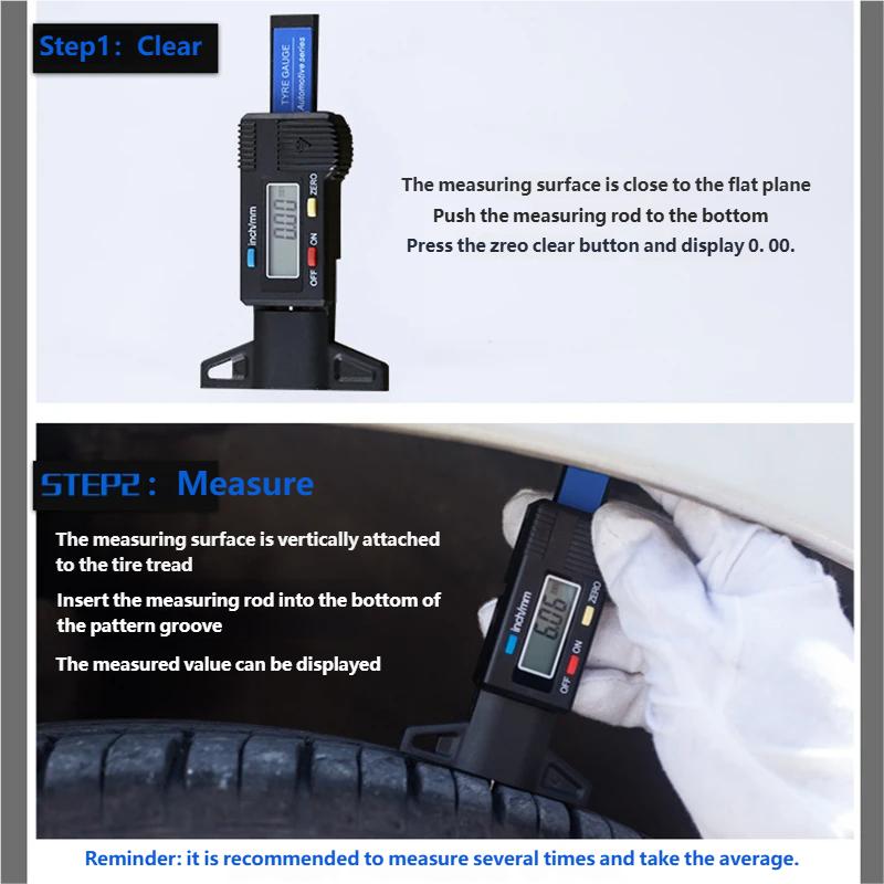 Digital Depth Gauge Caliper Tread Depth Gauge LCD Tire Tread Gauge for Car/Vehicle Tire 0-25mm Measuring Tool Car Tyre Repair