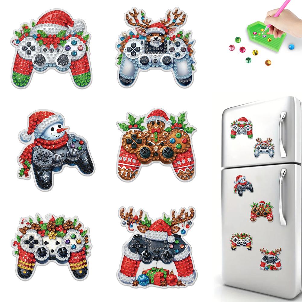 6pcs 2D Flat Xmas DIY Diamond Painting Refrigerator Magnet Special Shape Crystal Refrigerator Magnet for Home Kitchen Decoration