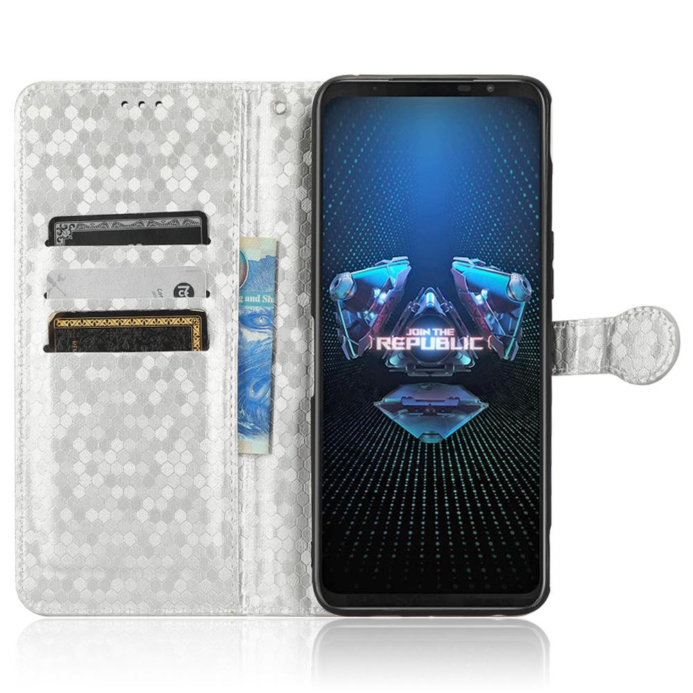 

Dot Pattern Imprinted Case for Asus ROG Phone 5,PU Leather Stand Wallet Well-protected Phone Cover Silver