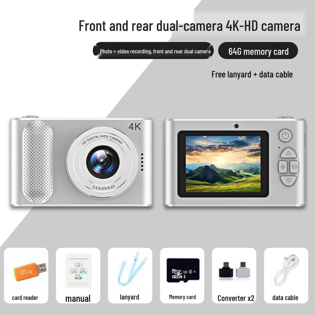 High-Definition Dual-Lens Portable Digital Camera – Ideal for Vlogging, Selfies, and Retro Campus Photography.