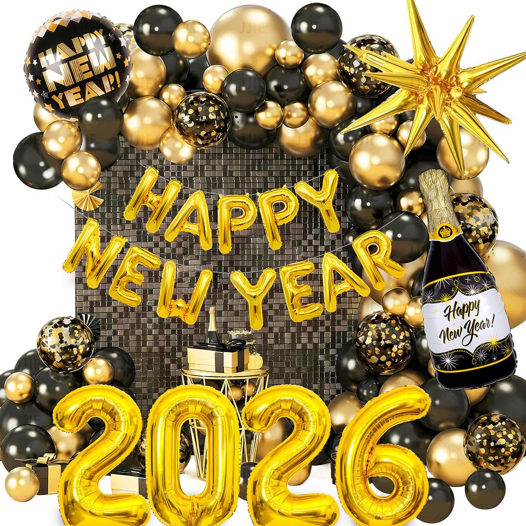 New Year Black And Gold Balloon Set Happy New Year New Year Decoration Party Decoration