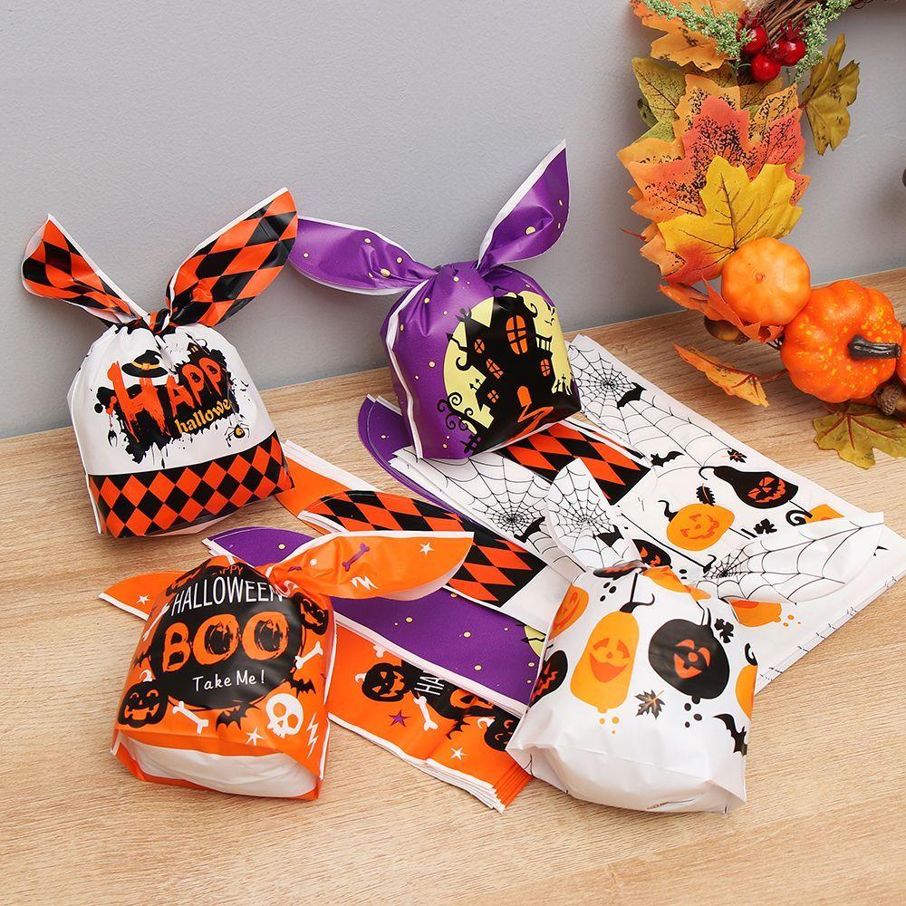 50Pcs Bat Party Supplies Pumpkin Cookie Bag Baking Packaging Halloween Candy Bags Rabbit Ear