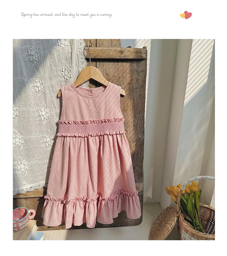 2026 Summer Korean-Style Ruched Sleeveless Girls' Dress