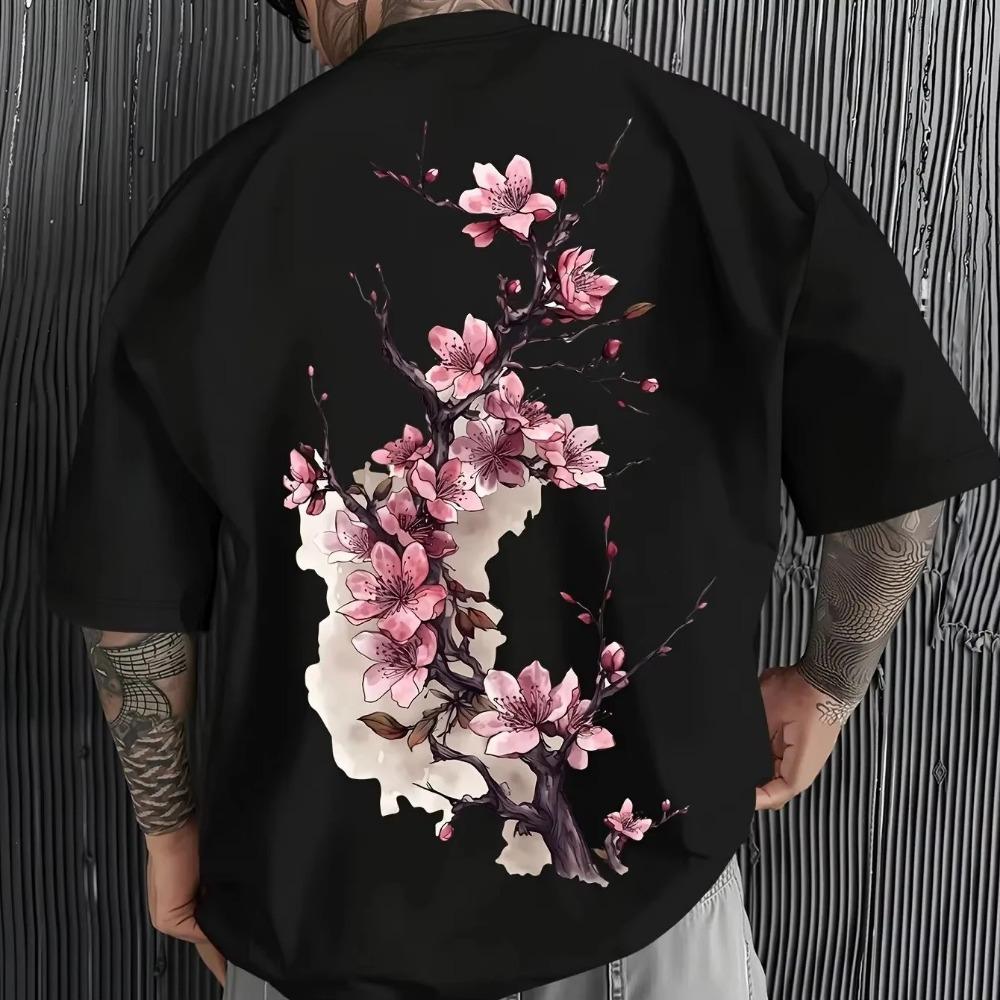 Harajuku Painting Cherry Blossoms 3D Print Breatha Quickdry Men's Women's Same T-shirt Outdoor Leisure Y2K Parent-child Clothing
