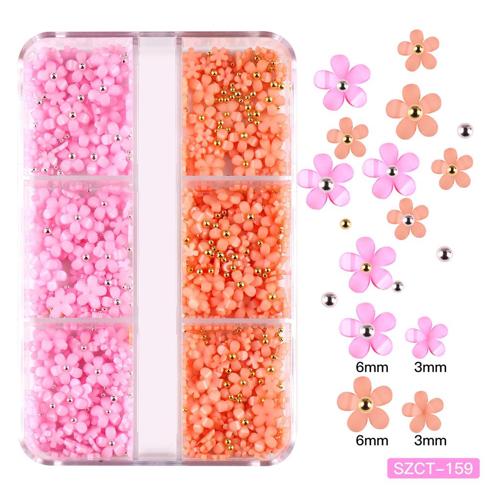 Nail Art Five-Petal Flower Ornament Macaron Three-Dimensional Resin Steel Ball Nail Art Jewelry Mixed