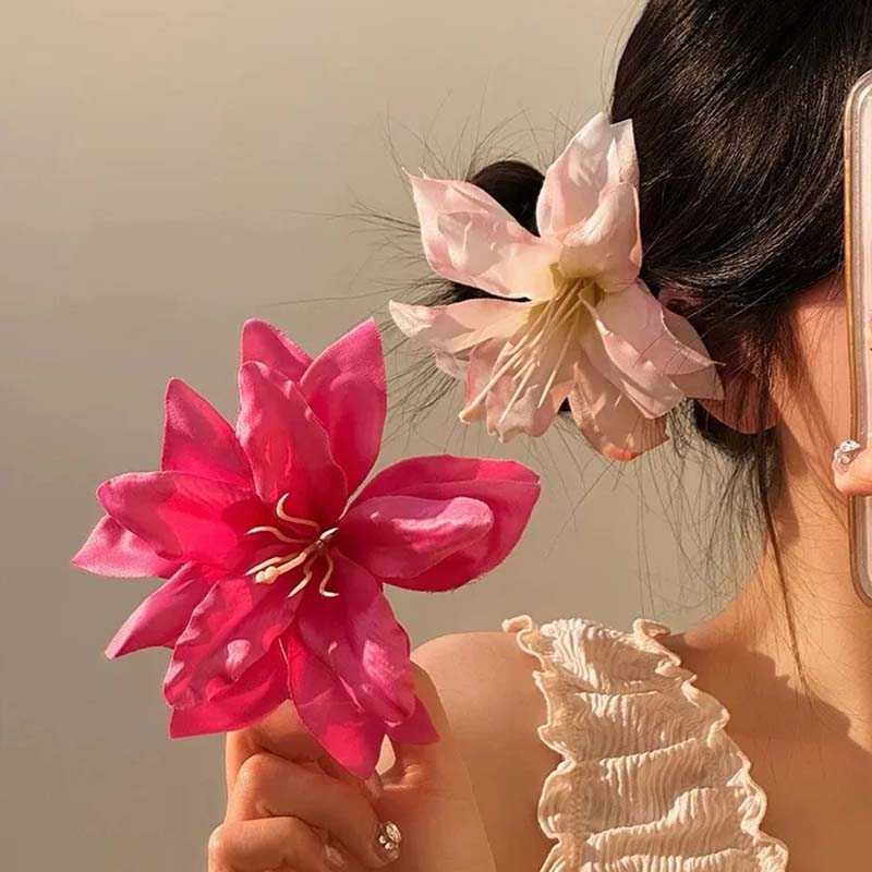 1PCS Multicolor Big Bohemia Lily Flowers Hair Clips Hawaiian Flowers Hair Pins for Bridal Wedding Hair Barrette Accessories