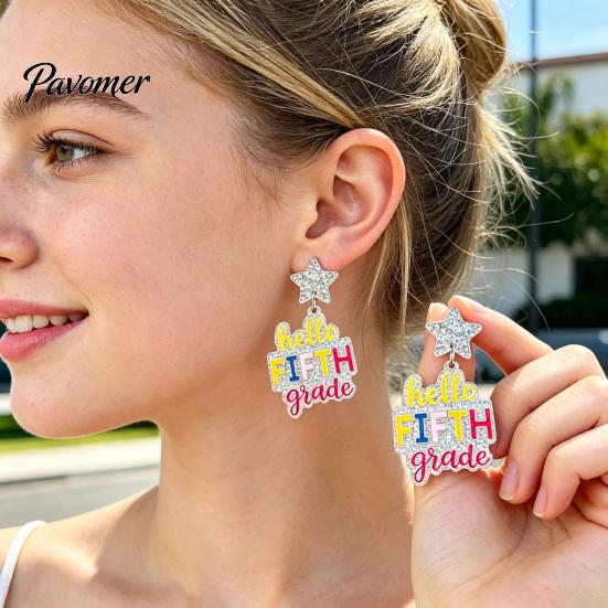 Colorful Alphabet Drop Earrings 1 Pair Acrylic Letter Dangle for Women, Glitter Funny First Trendy Day of School Earring, Teacher Appreciation