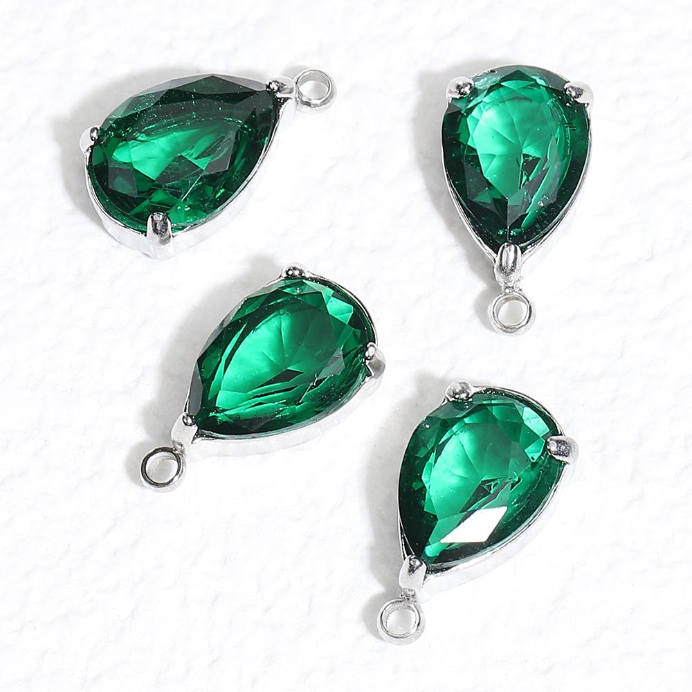 10pcs 5pcs Gold Color Stainless Steel Zircon Pendants Green Transparent Crystal Charms Beads for Necklace Jewelry Making DIY