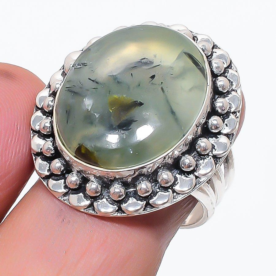 Natural Prehnite Gemstone 925 Sterling Silver Jewelry Ring Size 8.5 u1F94