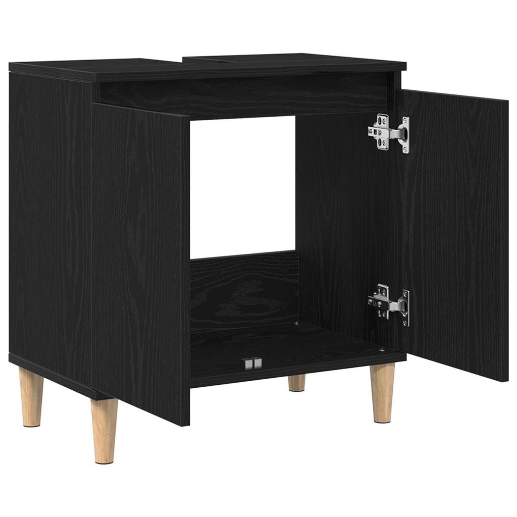 Black Oak Bathroom Vanity with Sink, Beige Round Column Legs, Spacious Storage, 58x33x60 Cm Particle Board.