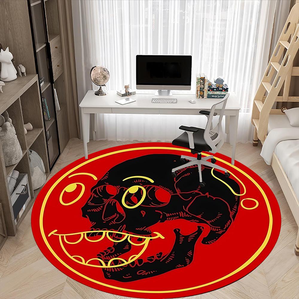 1pc Skull Red Office Round Area Rug, Indoor Mat Suitable For Office, Under Office Chairs Bedroom Living Room Home Decor, Room Deco
