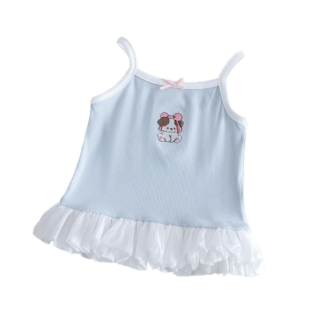 Girls Summer Princess Splice Lace Camisole Cartoon Embroidery Sleeveless Vest Top