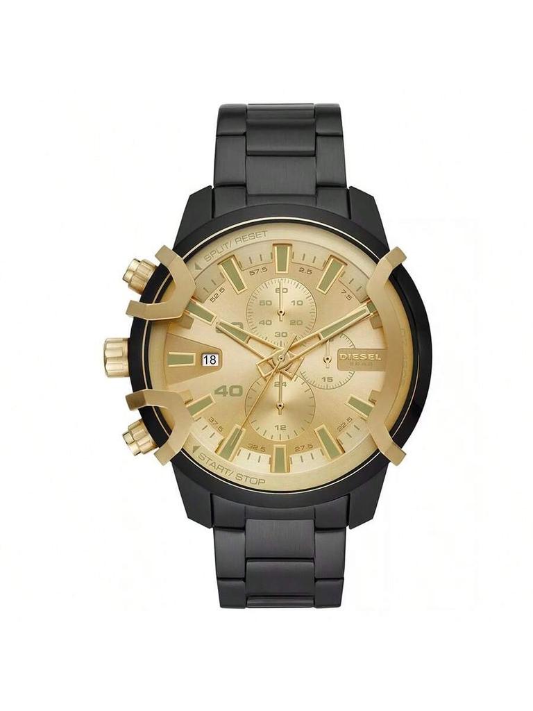 Timer-Modell lässige modische Herren-Quarzuhr DZ4525, gefertigt aus schwarzem Edelstahl, mit rundem Zifferblatt und spiegelnder Oberfläche mit Farbverlauf Armbanduhr.