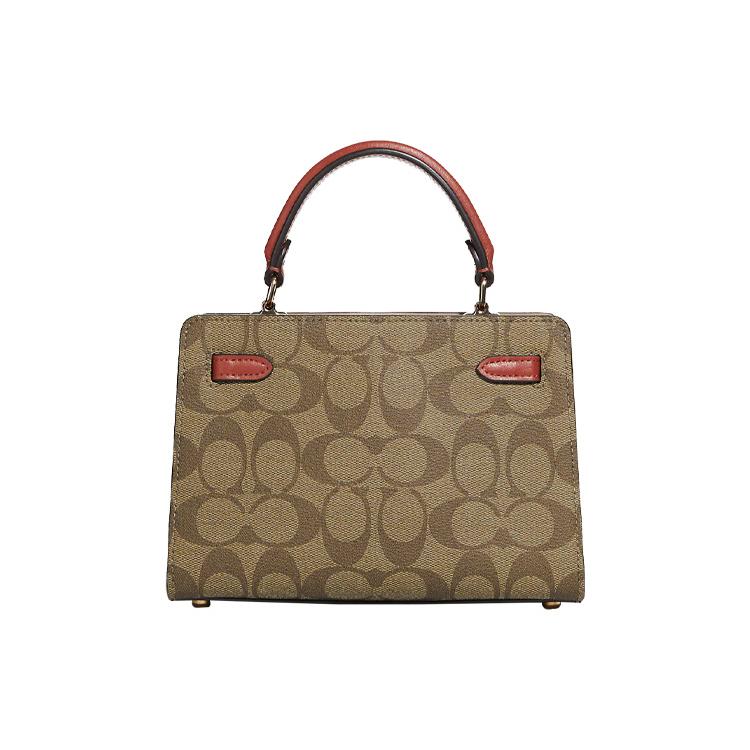 COACH Lane Canvas With Leather Handbag, Shoulder Bag, Crossbody Bag Women's Khaki & White C8318-IMLOT