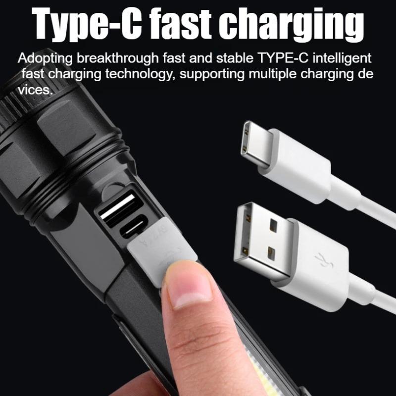 2800mAh Strong Light Outdoor LED Flashlight Rotating Zoom Portable Rechargeable LED COB Camping 5 Modes Multi Functional Lantern