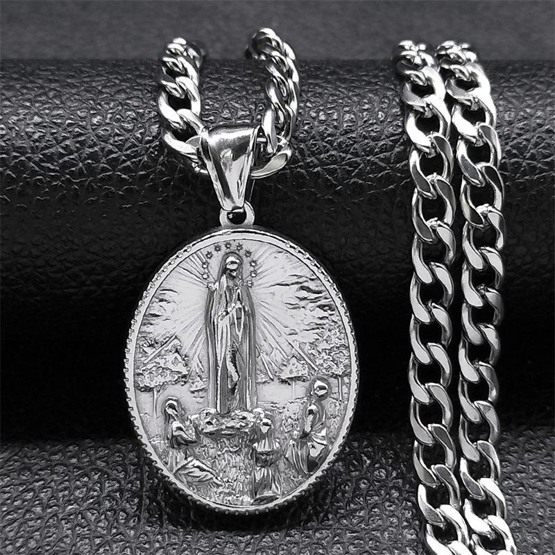 Maria Necklace Men s 316 Stainless Steel Silver Our Lady of Guadalupe Necklace