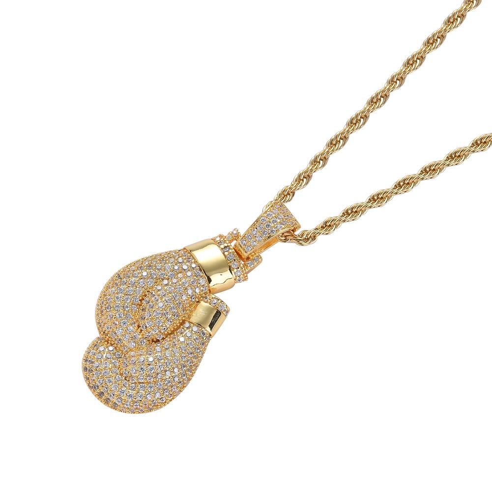 Pendente a Guanto da Pugilato Pieno di Zirconi Cubici Iced Out Design Hop Scatola Gioielli Collana Bling Catene alla Moda per Rapper e Pugili