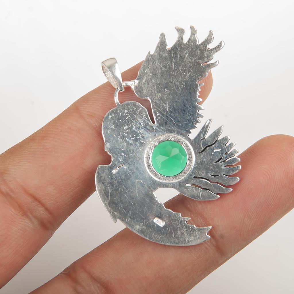 Chrome Diopside Gemstone 925 Sterling Silver Halloween Jewelry Women's Pendant 1.3" CP-16-1