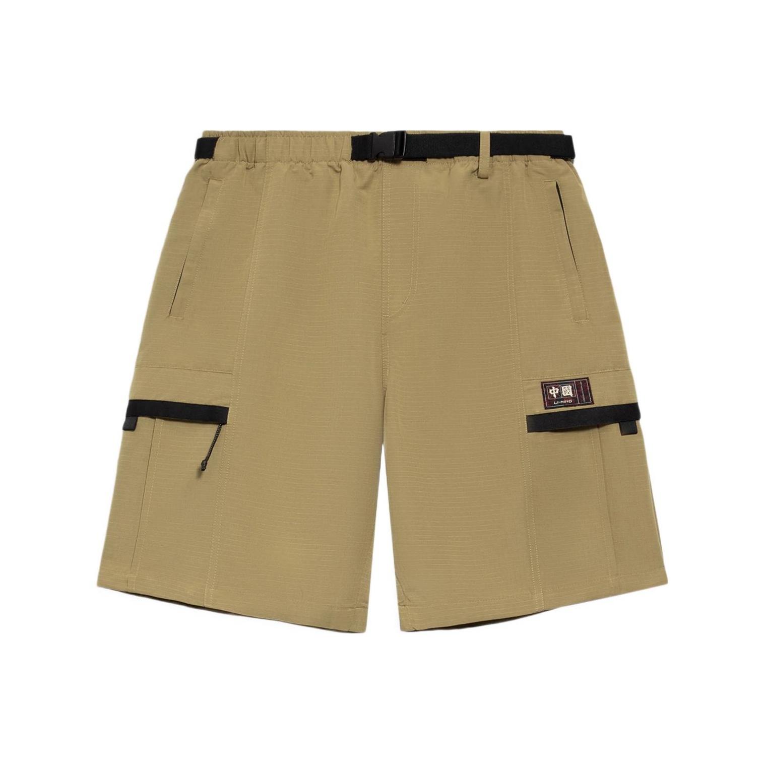 

Li Ning Sports Fashion Series Color Block с отделкой на талии, прямые шорты для мужчин, шорты цвета хаки AKSS501-2 L