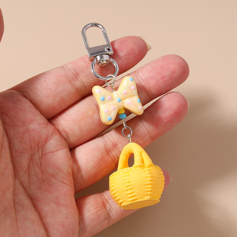 Pěkný 3D simulační košík Klíčenka Mašlička Kroužek na klíče pro ženy Dívky Přívěsky na kabelku DIY Klíčenka Šperky Dárky