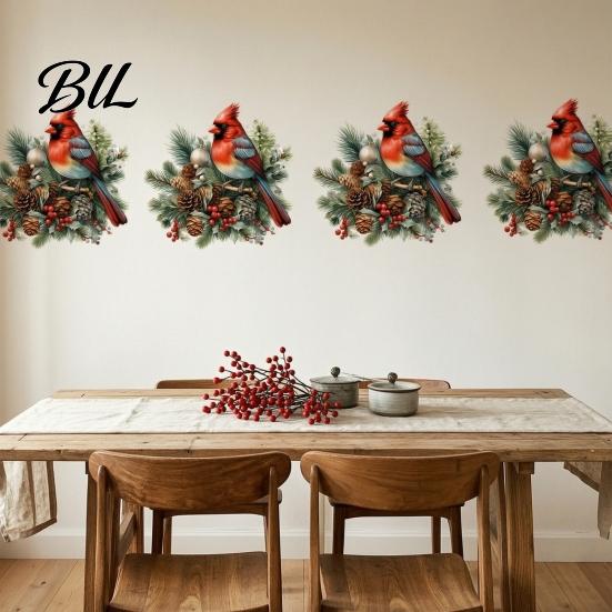 Winter Seasonal Window Ornaments Christmas Bird Wall Sticker, Decorative PVC Decal with Pine Branch Cone And Reusable Holiday Glass Clings Red Berry,