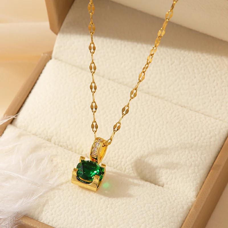 1 Pcs Luxury Cool Wind Green Gold Plated Copper Pendant With Stainless Steel Chain Combination Of Necklaces